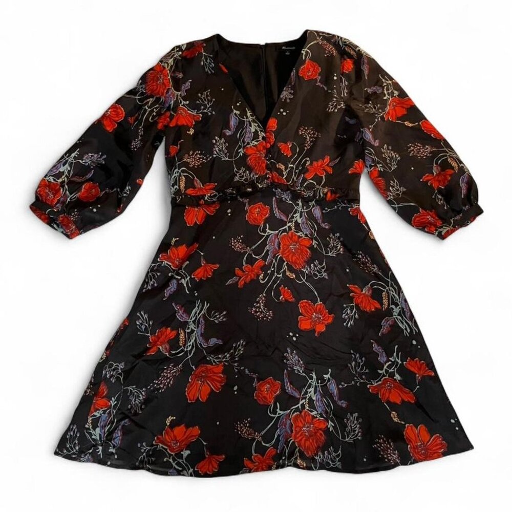 Madewell Floral Silk Long Sleeve Dress